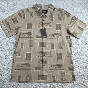 Quiksilver Waterman Big Blue Woven S/S Shirt Comfort Fit Taupe Men's Size M $74